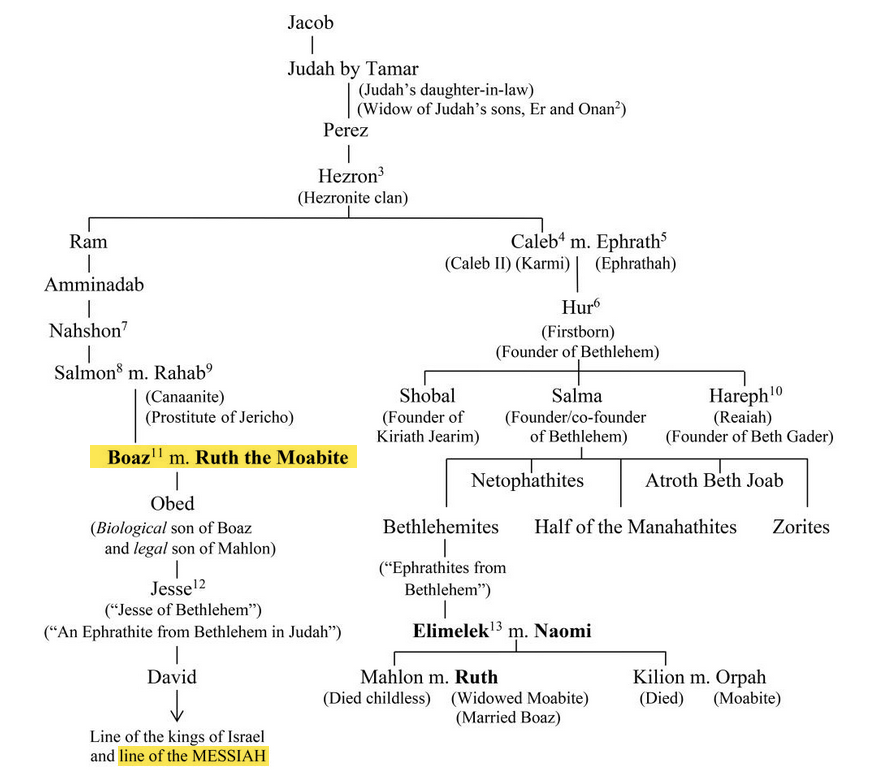Chart showing family tree of Boaz and Ruth